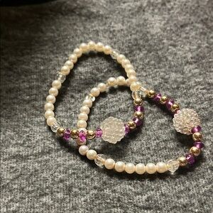 Elegant Pearl and Purple Beaded Bracelet Set